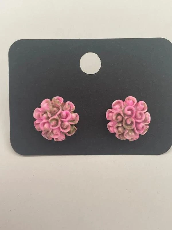 Boucles d’oreilles Hortensia rose et vert